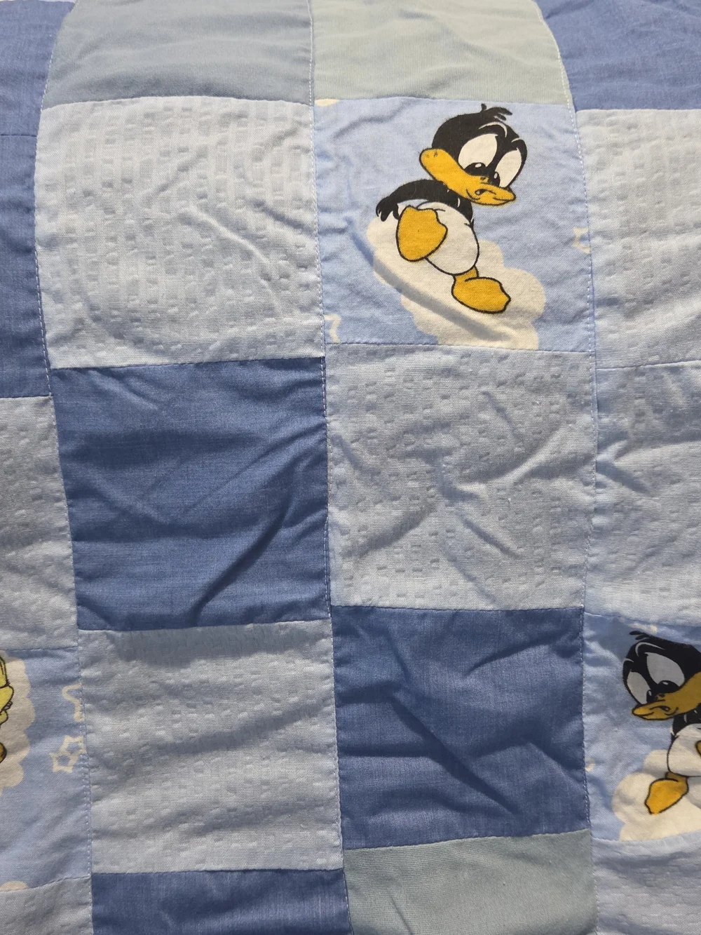 Vintage 90s Baby Looney Tunes Crib Quilt Handmade Patchwork Blanket